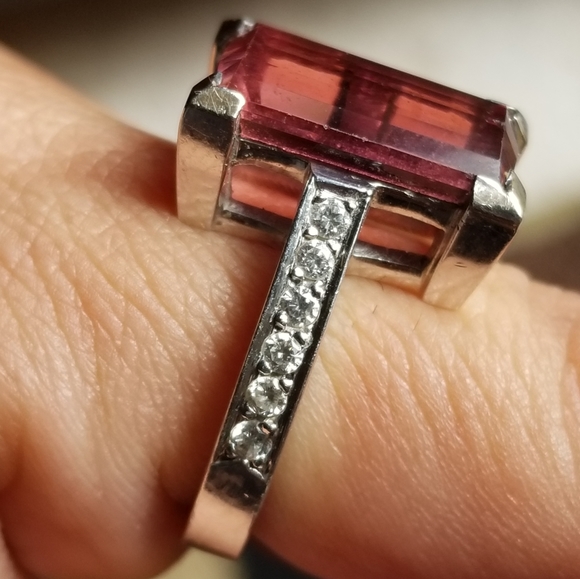Sale! Huge 14+ carats  14k custom made Russian tourmaline raspberry diamond ring - Picture 3 of 16